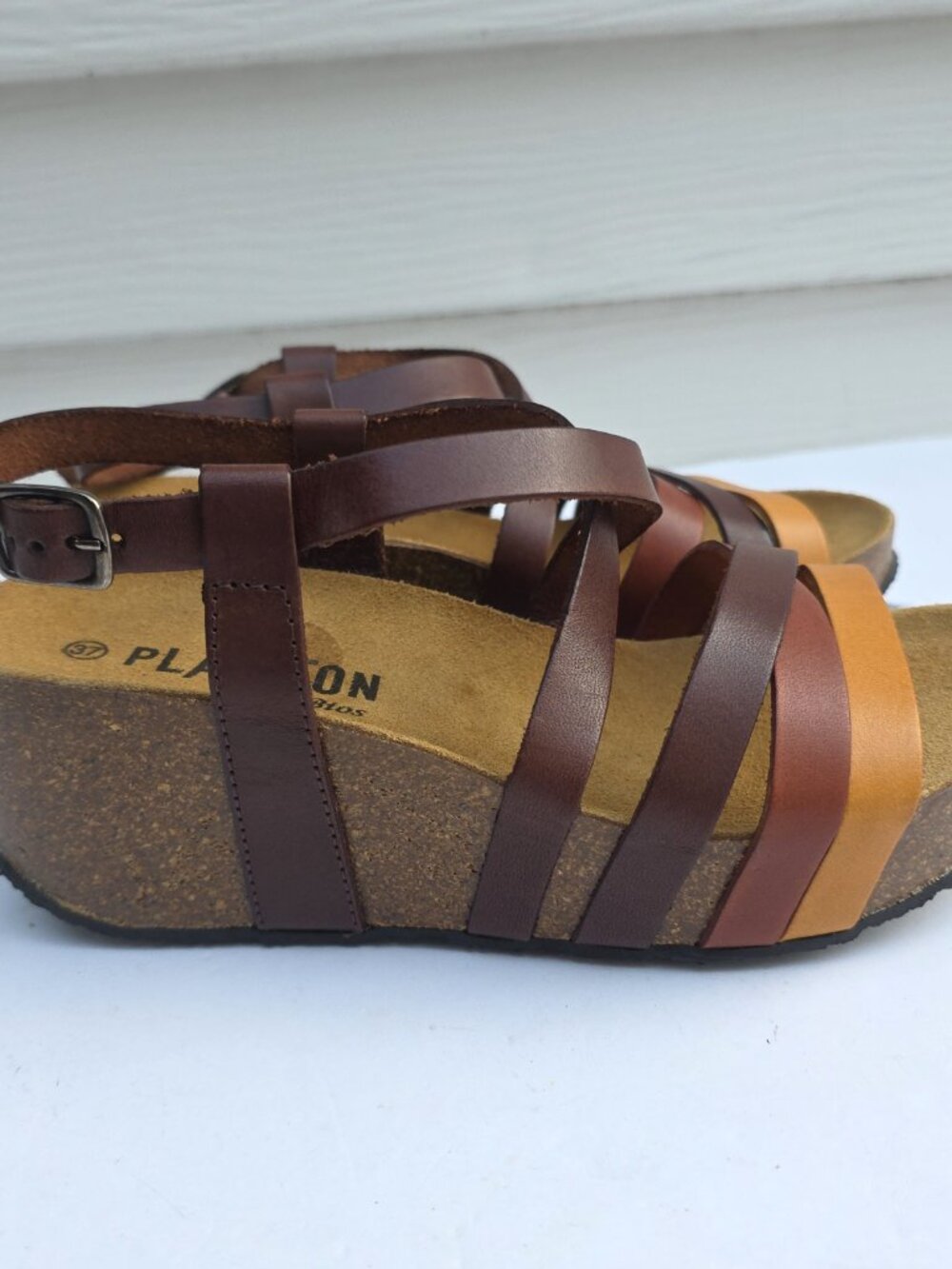 Plakton SO SONG women's wedge sandals in a brown and camel color - Picture 5 of 10